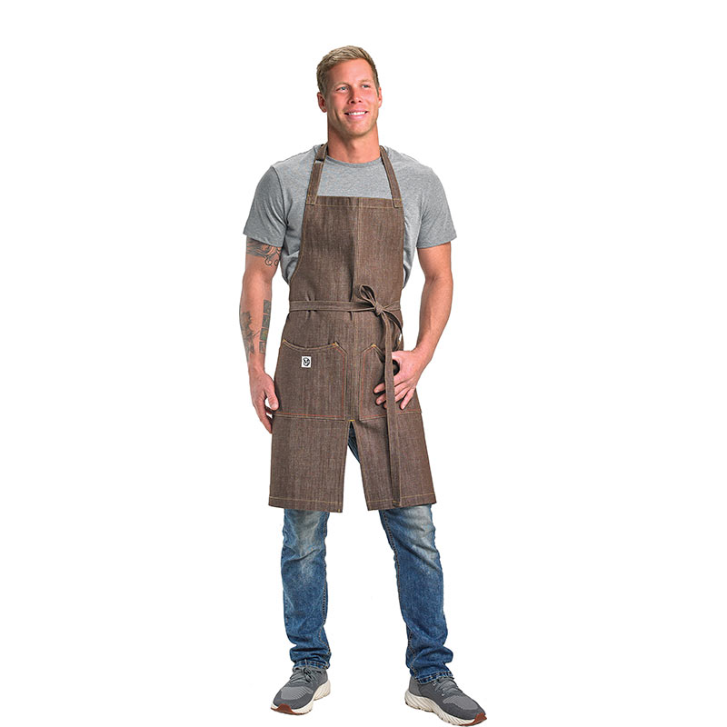 Zephyr Bib Apron Brown Denim Mercer Metro Edge